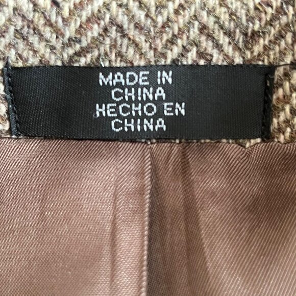 Stafford Mens 46R Herringbone Wool Blazer‎ Jacket With Elbow Patches Brown - Picture 7 of 8